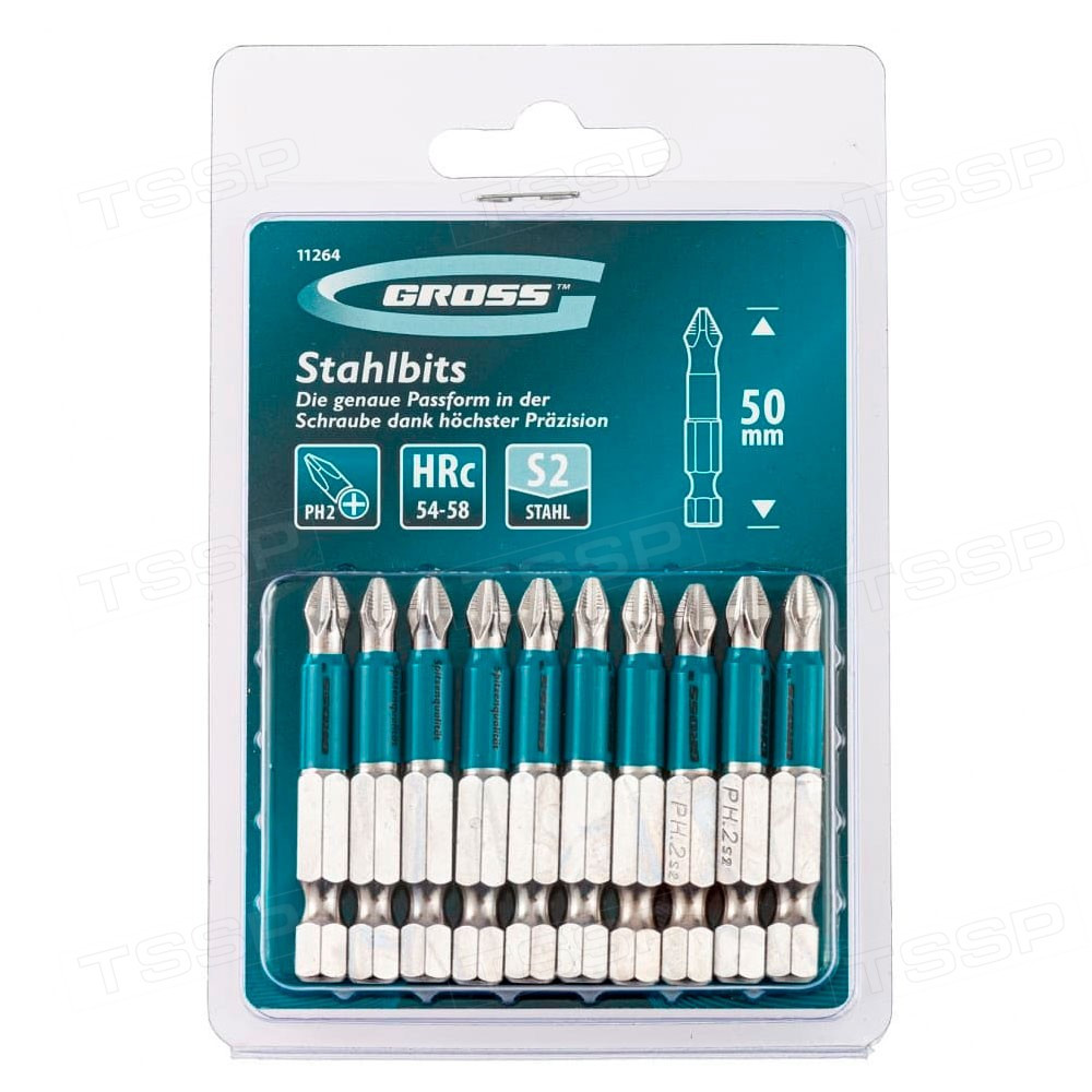 Насадки (Набор бит PH2*25) стальGross, 10 шт, 25мм  (СТАЛЬГРОСС)