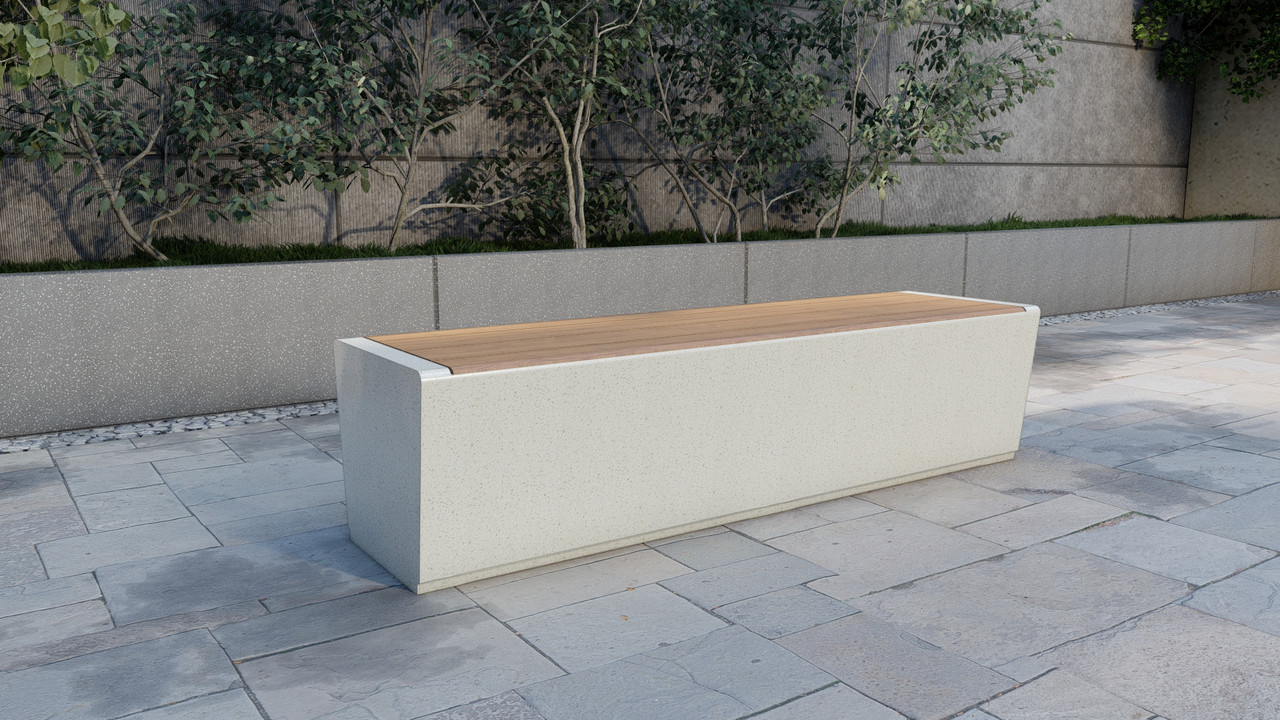 Скамейка из композитного мраморного камня Архитас c деревянным настилом Onda bench one