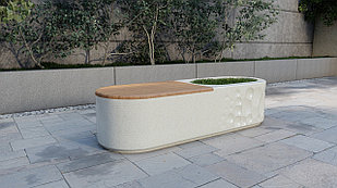 Скамейка из композитного мраморного камня Архитас c деревянным настилом Neo
