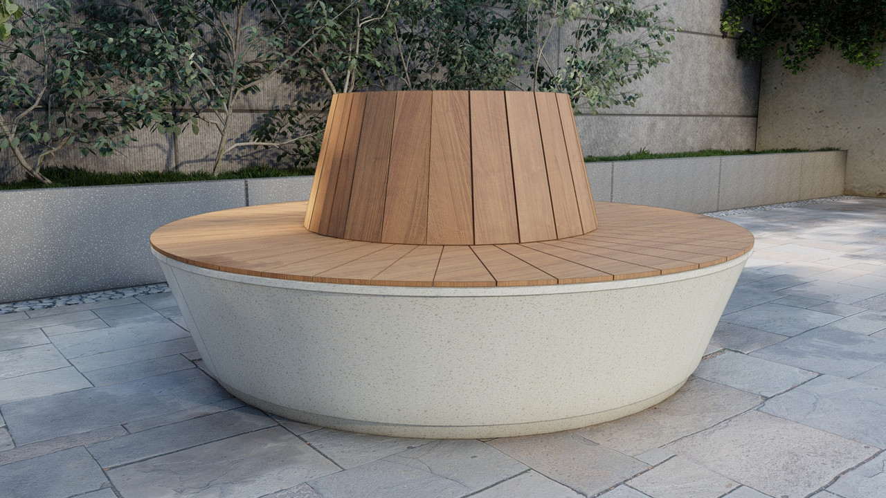 Скамейка из композитного мраморного камня с деревянным настилом Comfort