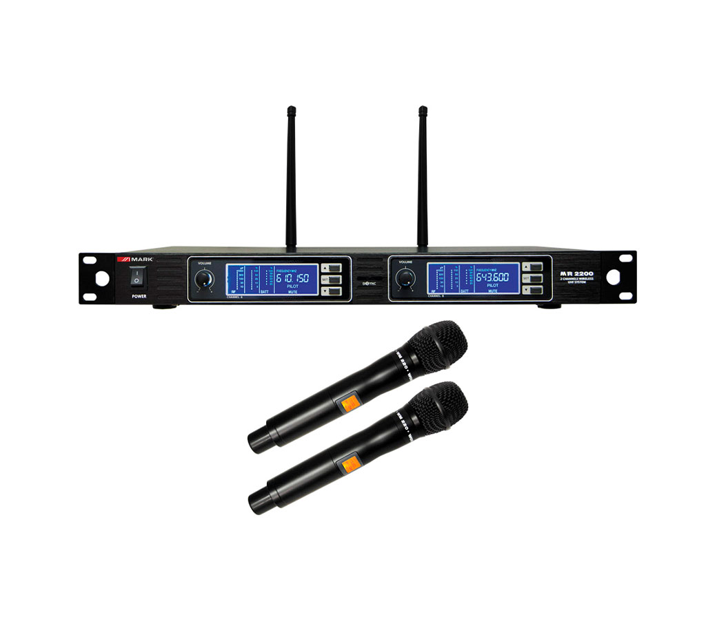 Комплект из 2-х беспроводных петличных микрофонов MARK MR 2200/2, 2x200 каналов