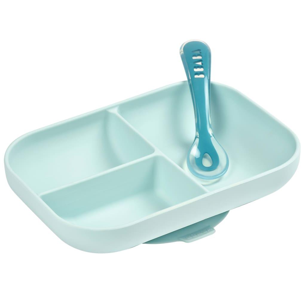 Набор посуды: тарелка, ложка Set Repas Silicone Avec Ventouse Beaba , Blue - фото 2 - id-p109858180