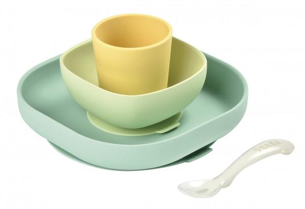 Набор посуды: 2 тарелки, стакан, ложка Silicone Meal Set Beaba, Yellow - фото 1 - id-p109858225