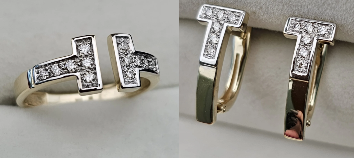 Золотой набор с бриллиантами (кольцо 0.181 Сt VS2/I, 17 размер , серьги 0.18 Ct VS2/I, VG-Cut )