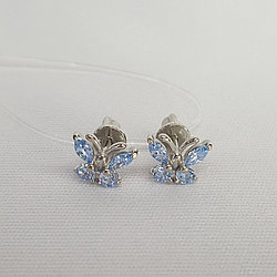 Серьги-пусеты из серебра с голубыми фианитами SOKOLOV 94020536 серебро с родием,