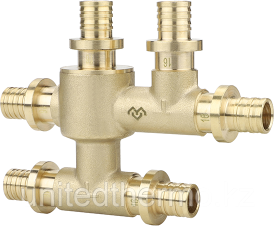 Шестивыводной 20x2.8-20x2.8-20x2.8 * 2 распределительный блок Varmega Slide-Fit, латунный VM53514