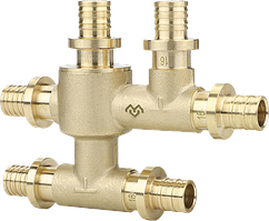 Шестивыводной 20x2.8-20x2.8-20x2.8 * 2 распределительный блок Varmega Slide-Fit, латунный VM53514