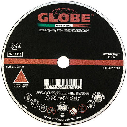 Диск отрезной 180X3.2X22.2 Steel and Inox A-Q  Globe_G1111 SOLUT|, фото 2