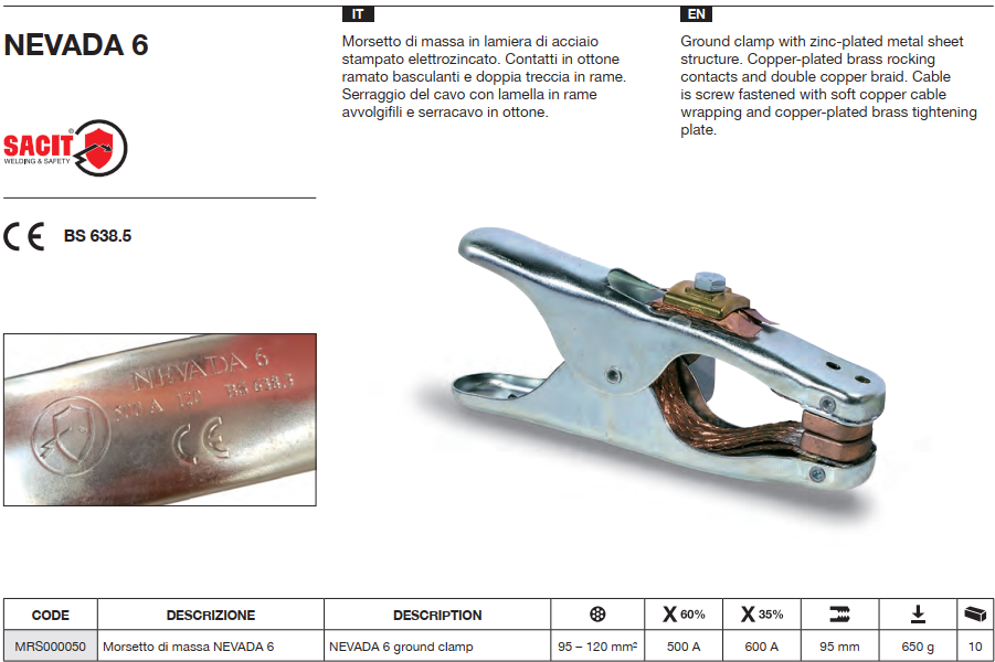 Зажим заземления NEVADA 6 600А 35% (в уп. 10 шт)_SACIT_MRS000050 - фото 1 - id-p109922277