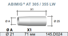 Сопло газовое цилиндрическое D 21.0/71.0 (1уп.-5шт)  145.D024   AZIA"|