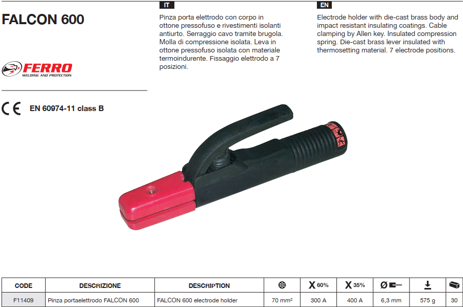 Электрододержатель 400A FALCON 600 CE (в уп. 30 шт)_FERRO AZIA"|