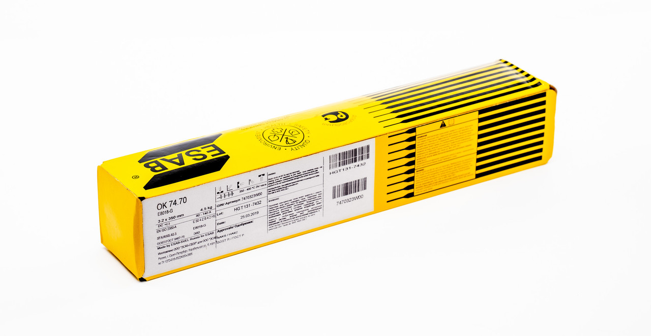 Электроды ESAB OK 74.70 3.2x450 E8018-G (5,8-17,4кг) SOLUT| - фото 1 - id-p109934866