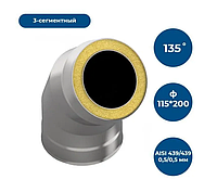 Сэндвич-отвод 135*, ф 115х200, AISI 430/430, 0,5мм/0,5мм. Отвод для дымохода.