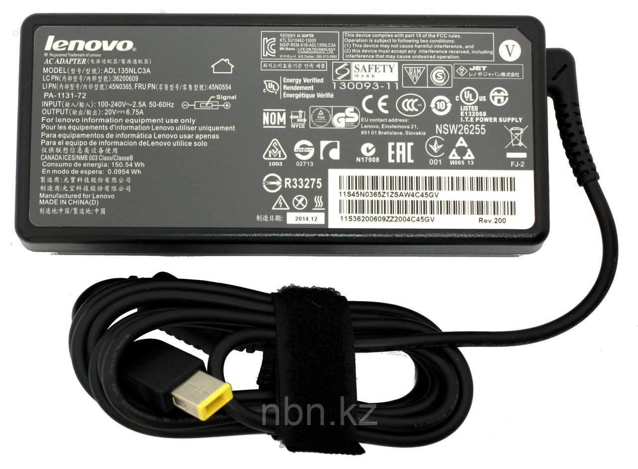 Зарядное устройство для ноутбука Lenovo 20В 6.75A 135Ват прямоугольный разъём с иглой ORIGINAL Ver.2