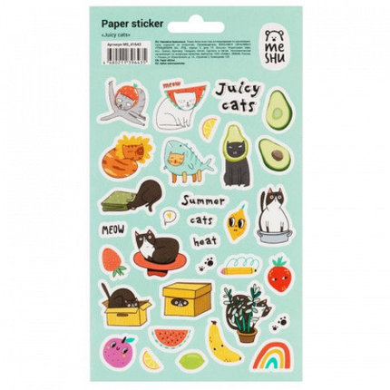 Наклейки бумажные MESHU "Juicy cats", 12х21см, 32 наклейки, европодвес, фото 1