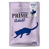 PRIME ADULT Паштет для кошек из курицы и ягнёнка, в пауче, 100 гр