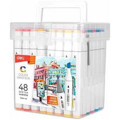 Набор маркеров для скетчинга DELI, двухсторонний 1/7 мм, 48 цветов, пластиковая коробка
