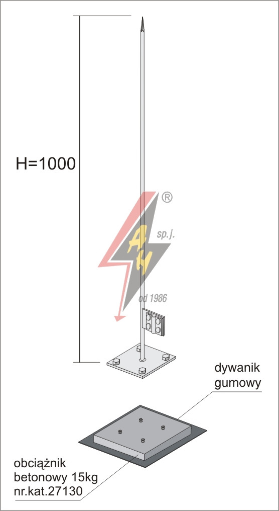 Мачта стальная горячего оцинкования H=1000 mm, цельная, с утяжелителями
