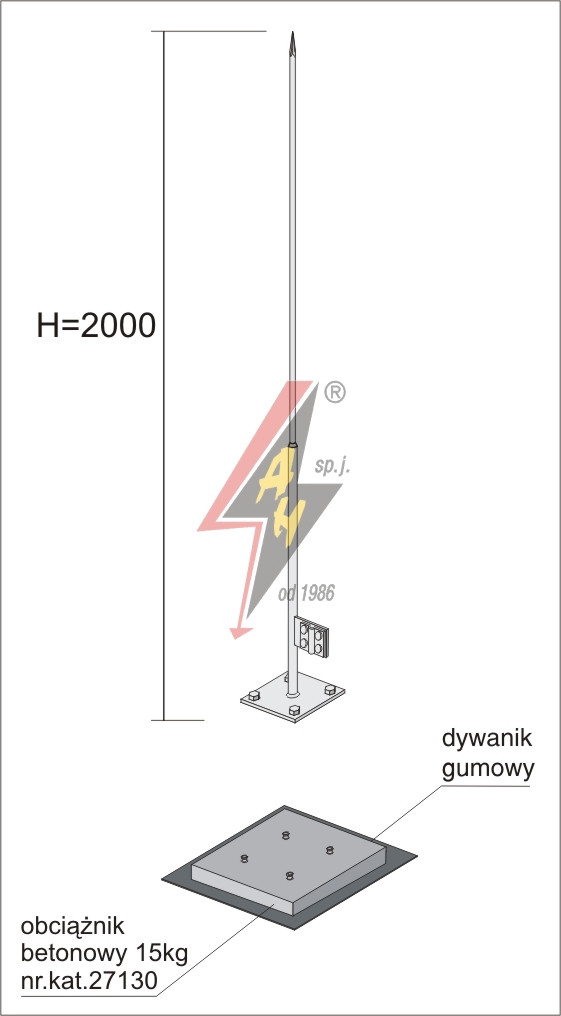 Вольностоящая мачта (горячего оцинкования) H=2000 mm, цельная, утяжитель 27130, (Ø 0,50 m) 2,2 кг / 17,2 кг - фото 1 - id-p14188500