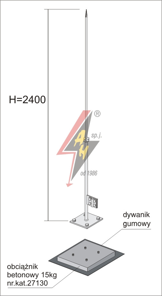 Вольностоящая мачта стальная (горячего оцинкования)    H=7100 mm, составная, тренога, утяжители 3x27140, (Ø 1,90 m) – 18,0 кг / 123,0 кг  
