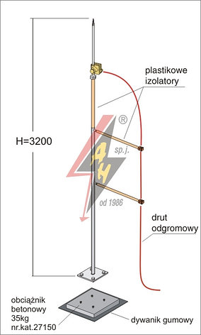 Мачта горячего оцинкования с изолированным громоотводом  H=3200 mm, составной, утяжелитель 27150, (Ø 0,71 m) – 5,5 кг / 40,5 кг   , фото 2