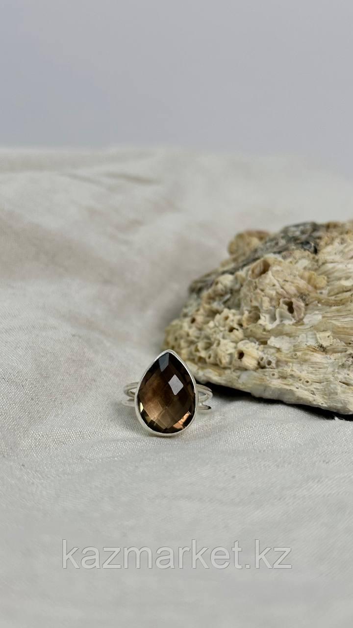 Кольцо капля с дымчатым кварцем фасет  Серебро ручной работы  17, 18 размер