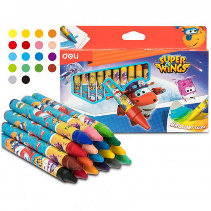 Мелки восковые Deli "Super Wings", пастельные, 18 цветов, картон, фото 1