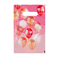 Пакет полиэтиленовый, с вырубной ручкой, Праздничные шары, розовый, 20х30 см, 30 мкм