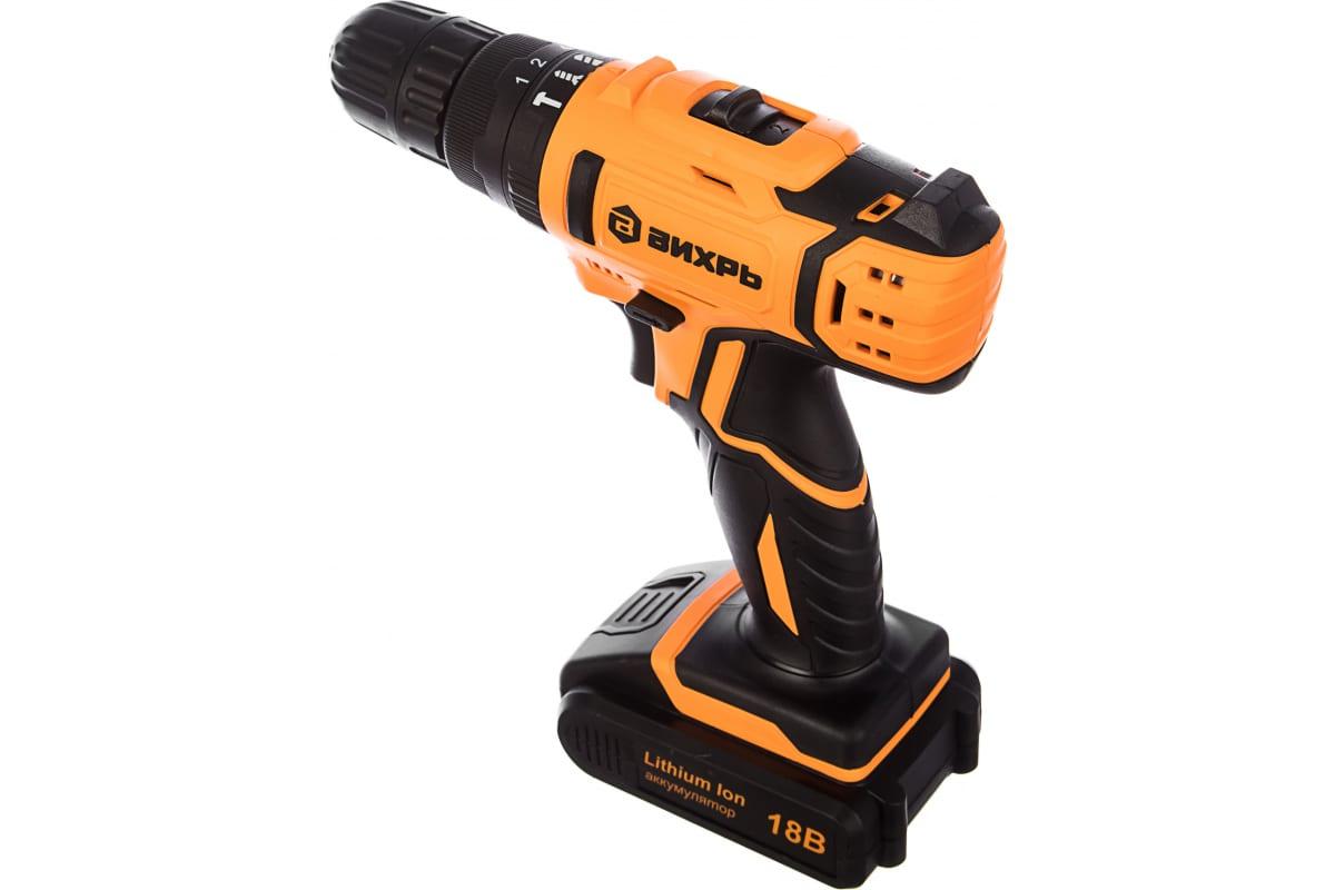Дрель-шуруповерт аккумуляторная ВИХРЬ ДА-18Л-2КУ (2,0 А/ч) 72/14/17, фото 1