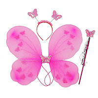 Набор феи крылья со звездочками ободок и волшебная палочка розовый