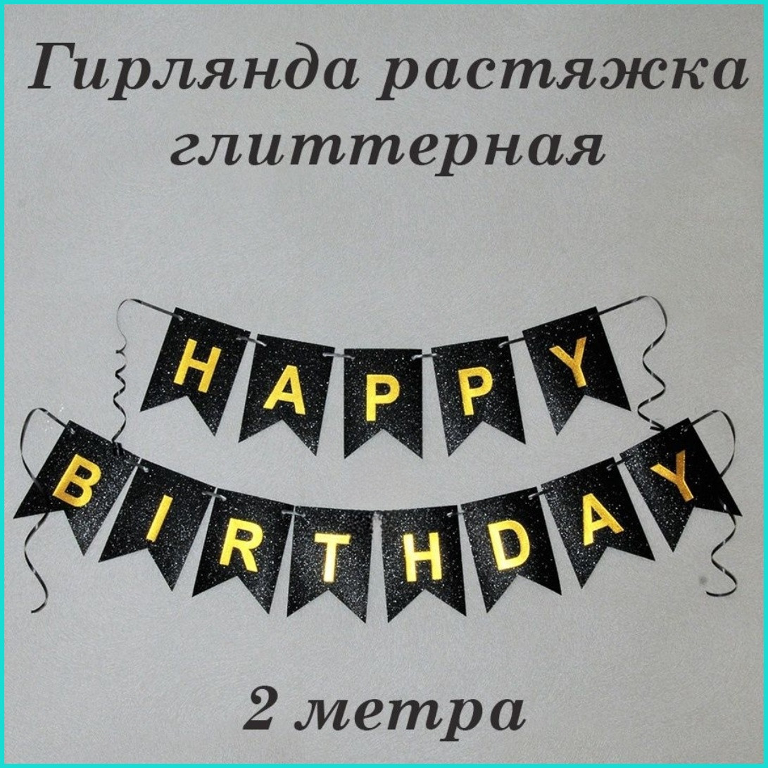 Гирлянда-растяжка из флажков "Happy birthday" (черная)