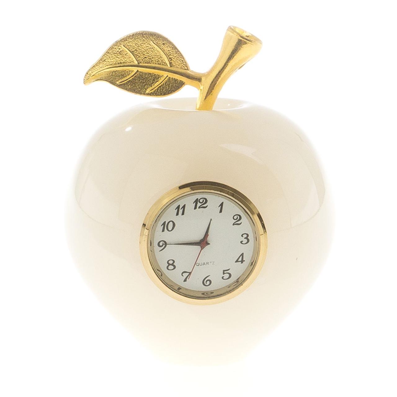 Часы "Яблоко" из белого оникса 7х9 см (3) / настольные часы / часы декоративные / кварцевые часы / интерьерные - фото 1 - id-p103551689