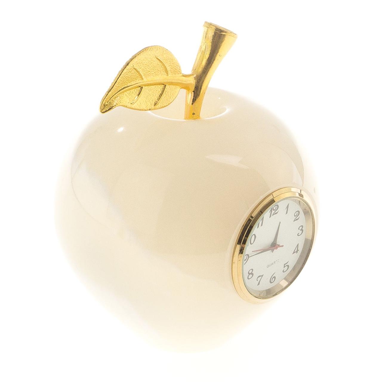 Часы "Яблоко" из белого оникса 7х9 см (3) / настольные часы / часы декоративные / кварцевые часы / интерьерные - фото 3 - id-p103551689