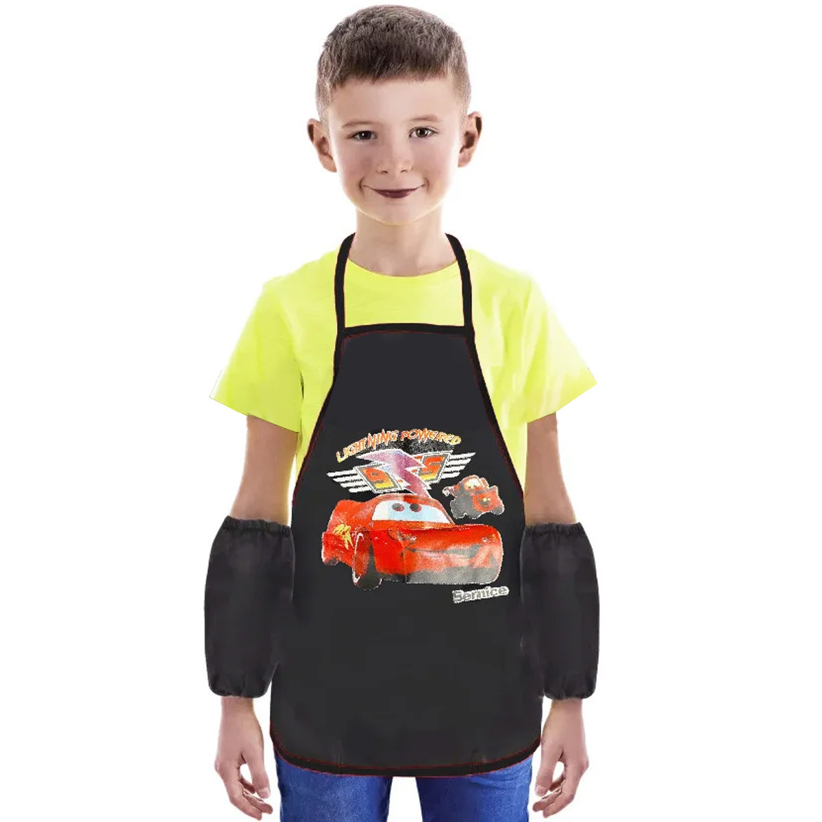 Детский фартук для творчества с манжетами с передними карманами Тачки черный - фото 1 - id-p100361354