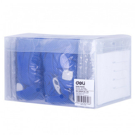 Бейдж горизонтальный DELI, 115x93мм (105x70 мм), пластиковый, на шнурке, синий, фото 2