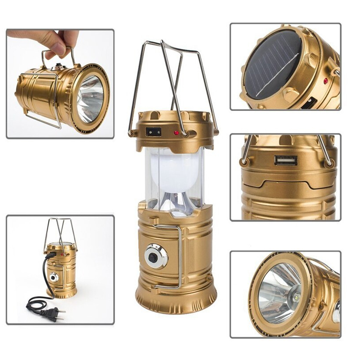 Ручной светодиодный фонарь 2 в 1 золотистый "Rechargeable Camping Lantern SH-5800T" с USB выходом - фото 1 - id-p42018312