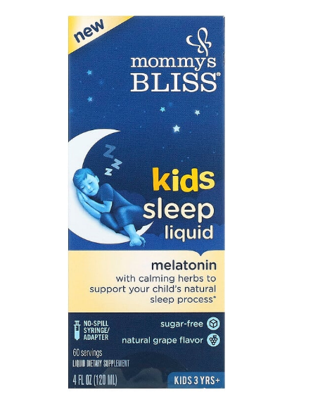 Mommy's Bliss, Kids, жидкое средство для сна, мелатонин, для детей от 3 лет, со вкусом винограда, 120 мл (4 жи - фото 1 - id-p110052526