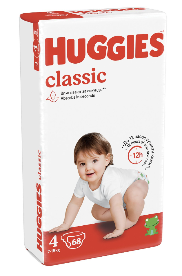 Подгузники Huggies Classic 4 (7-18 кг)  68 штук