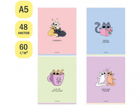 Тетрадь общая ArtSpace "Рисунки. Joky Cats", эконом, А5, 48 листов в клетку, на скрепке, фото 2