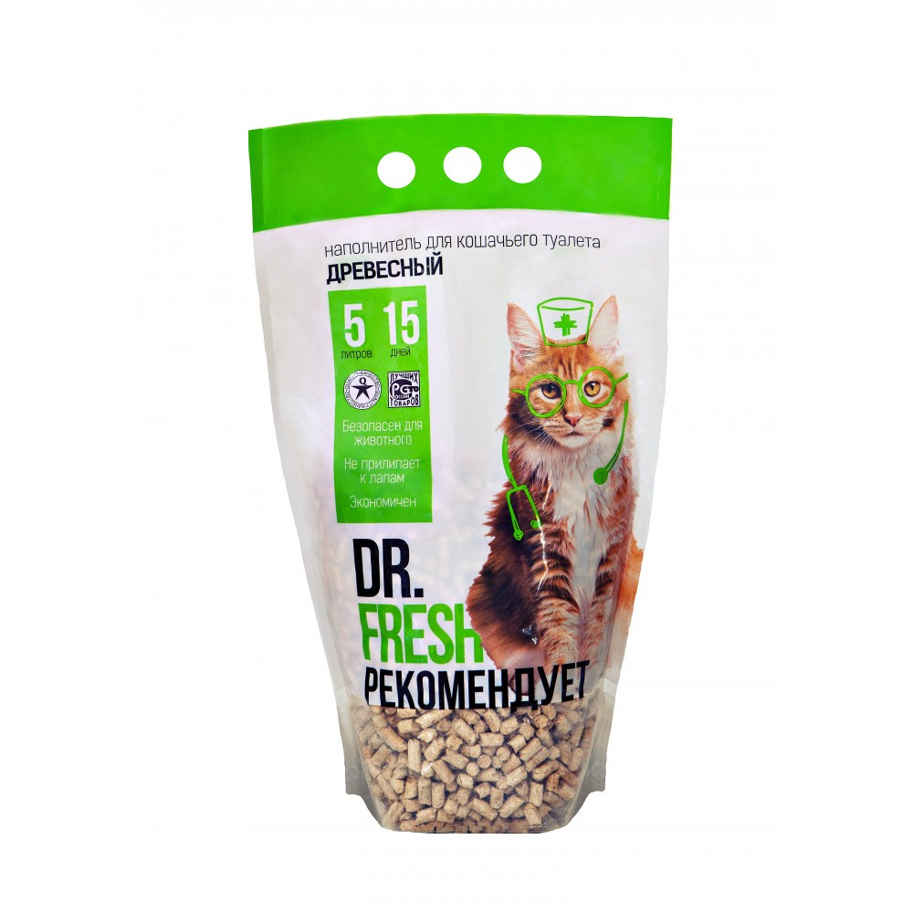 Dr. Fresh PREMIUM Наполнитель сосновый впитывающийся (древесный) 5 л