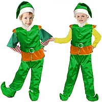 Костюм детский карнавальный Эльф жилетка брюки башмачки колпак борода зеленый