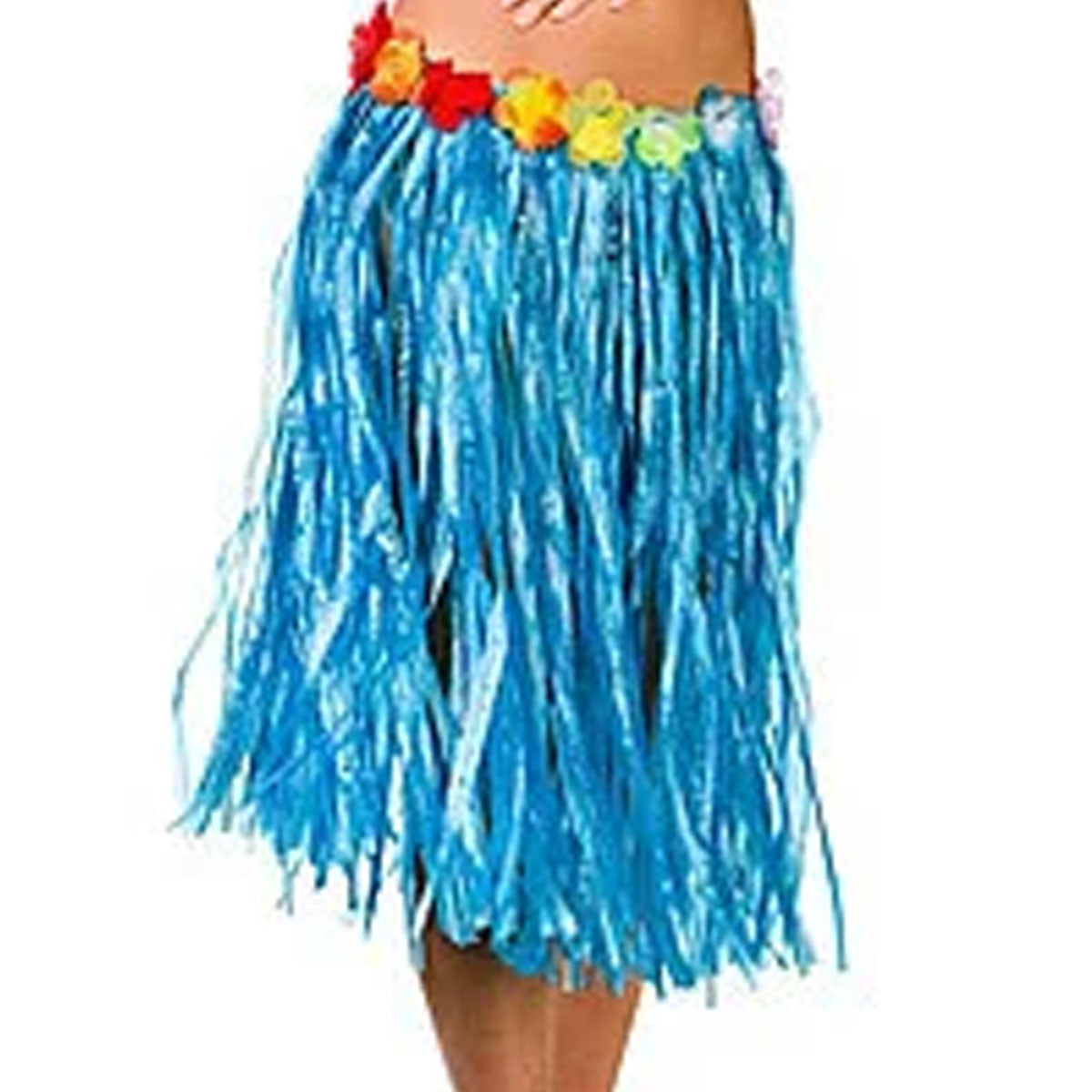Юбка гавайская с цветами 59 см (синяя)