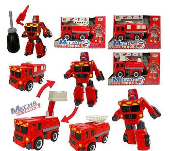 D622-H133ABC Mecha fire truck Пожарная машинка трансформер разбирайка 20*13 см