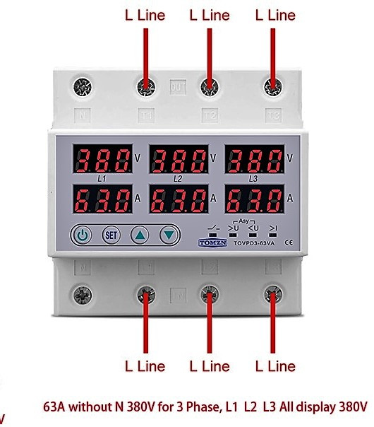 Трехфазное цифровое реле напряжения защита по току и напряжению, 63А - фото 1 - id-p107800300