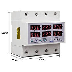 Трехфазное реле напряжения и контроля фаз с дисплеем (3 х 63А)