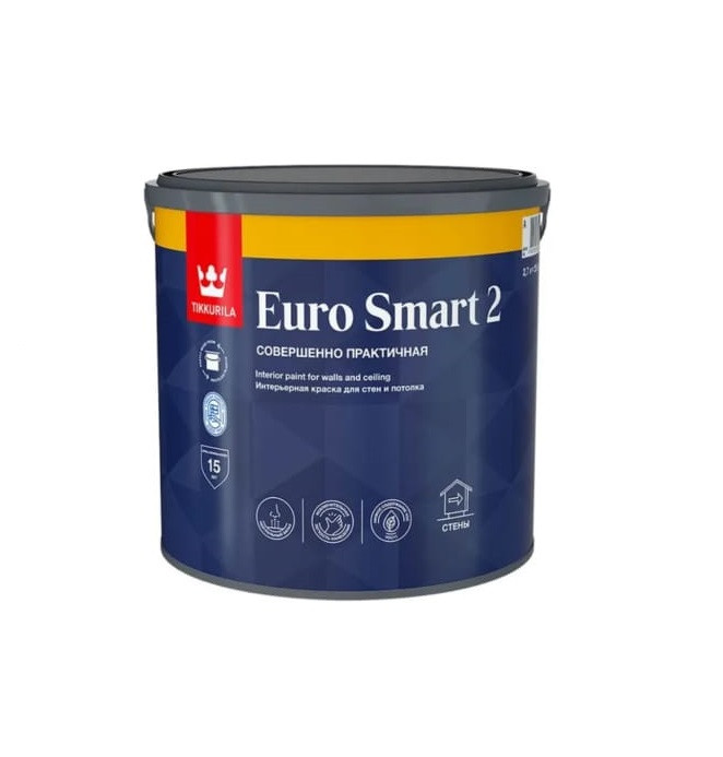 Краска акриловая Tikkurila Euro Smart 2 для стен и потолков база A 2.7л - фото 1 - id-p110086177