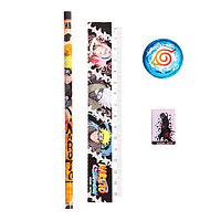 Naruto кеңсе тауарлары жинағы: қара графитті қарындаш, сызғыш 15 см, шіргіш, қайрағыш, еуро аспасы бар