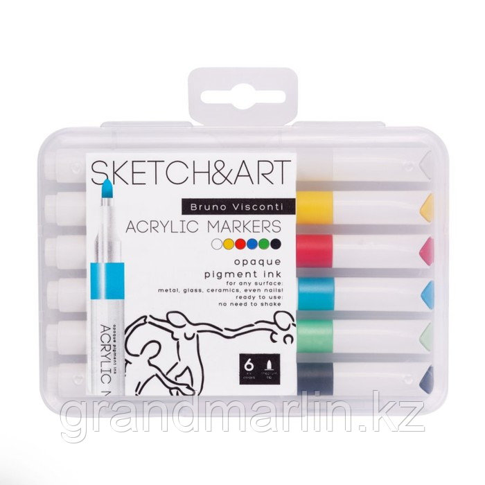 Набор акриловых маркеров 6 цветов SKETCH&ART, 1,0-3,0 мм - фото 1 - id-p110086347