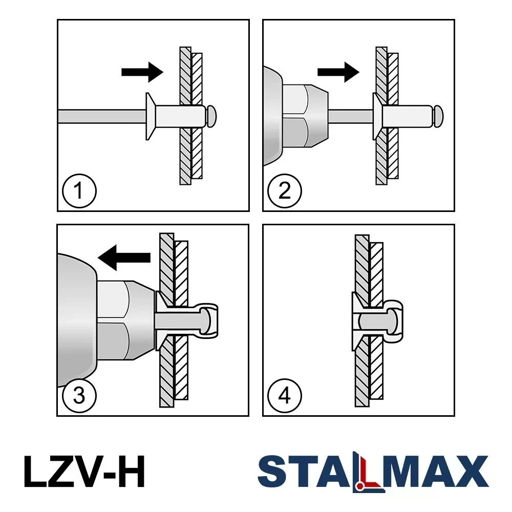 LZV St/St Заклепка вытяжная стальная STALMAX со стандартным бортиком, 3.2x6 мм - фото 4 - id-p110087710