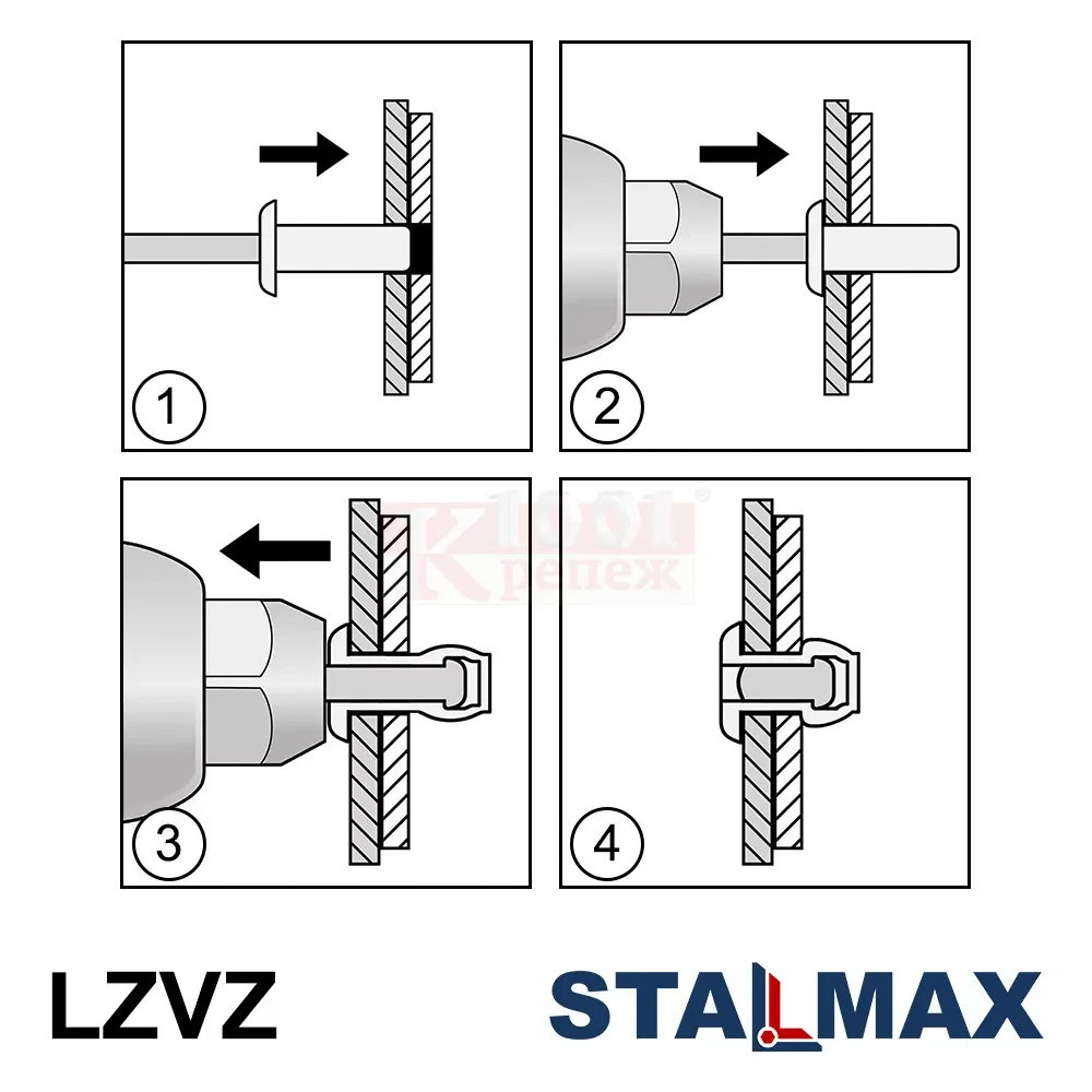 LZVZ Al/A2 Заклепка вытяжная глухая STALMAX со стандартным бортиком, 4.8x11 мм - фото 3 - id-p110088456